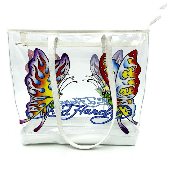 NWT Ed Hardy Butterfly Graphic Clear PVC Tote Bag Y2K 90s Edgy Streetwear - Picture 8 of 10